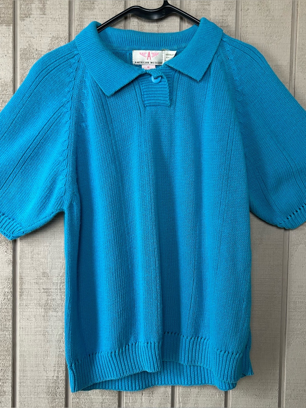 vintage blue knit polo shirt women’s medium with button-up Henley collar
